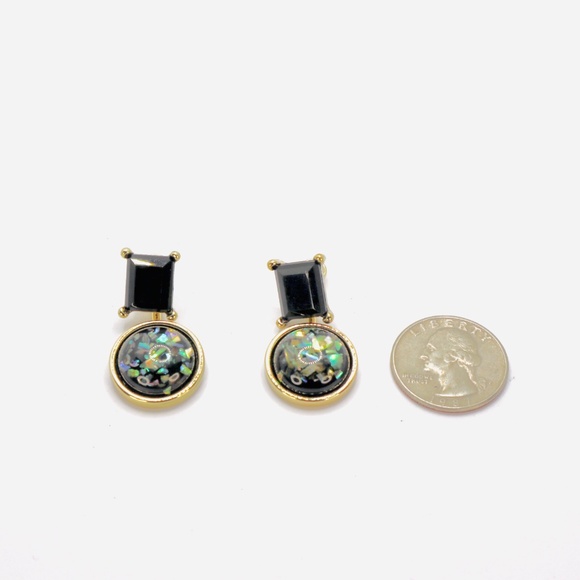 2 in 1 Marble Glitter Earrings Black Fashion Statement Chunky - Picture 3 of 3